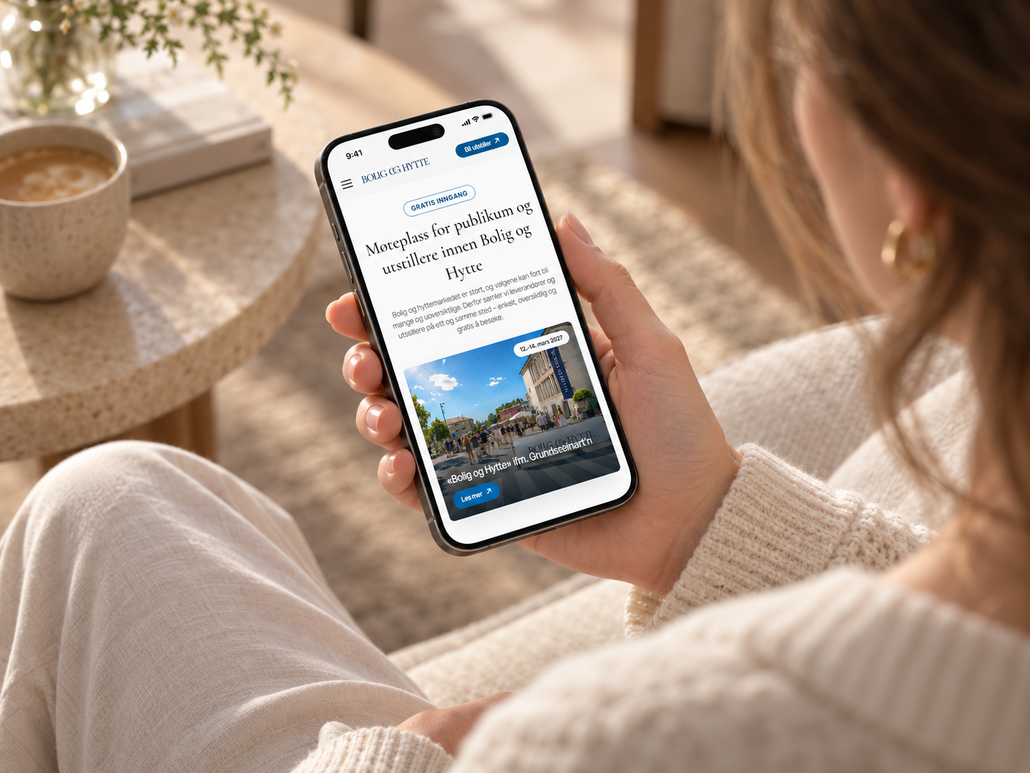 Nettsiden til Bolig og Hytte vist på mobil